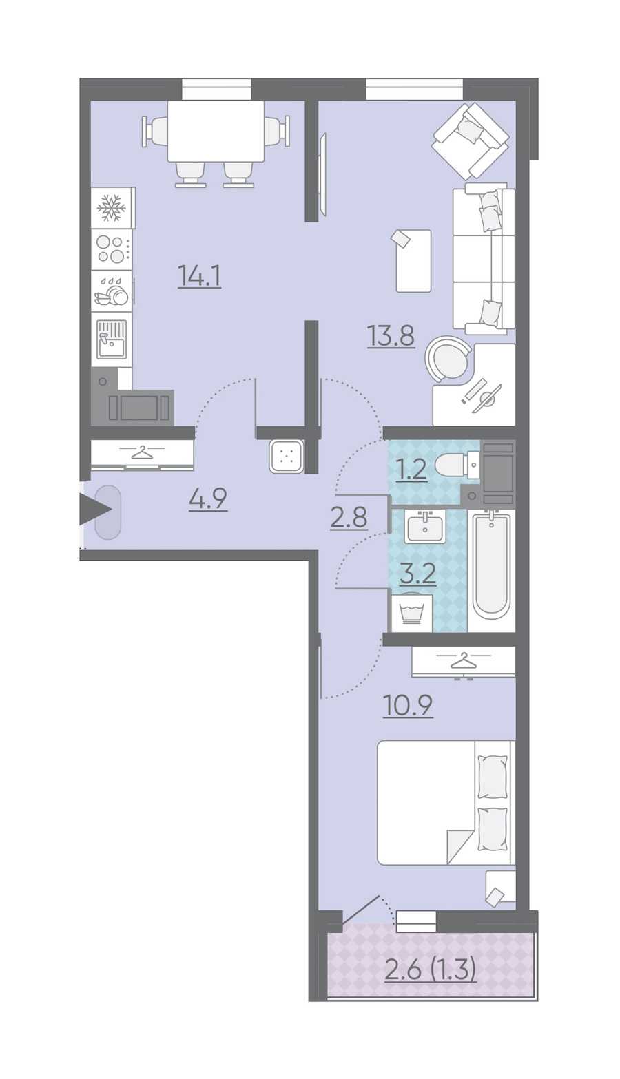 Двухкомнатная квартира в : площадь 52.2 м2 , этаж: 3 – купить в Санкт-Петербурге